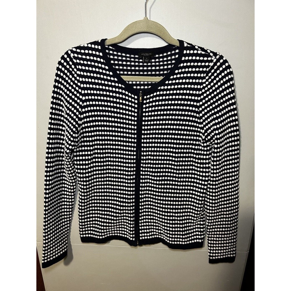 Ann Taylor Polka Dot Zip Up Navy Women’s Small